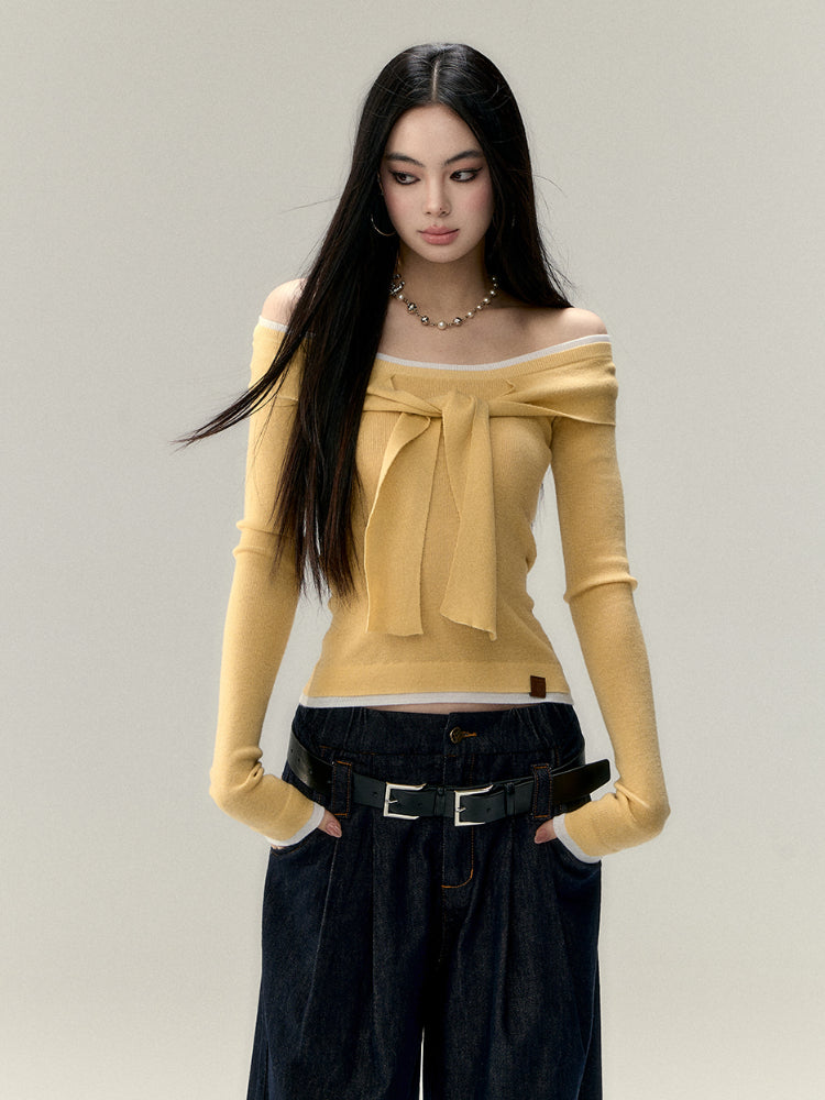 Two-Way Neckline Knit Blouse