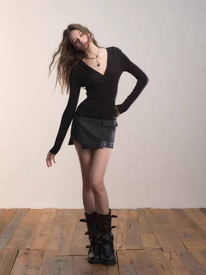 Structured Wool-Blend Asymmetric Hem Skirt