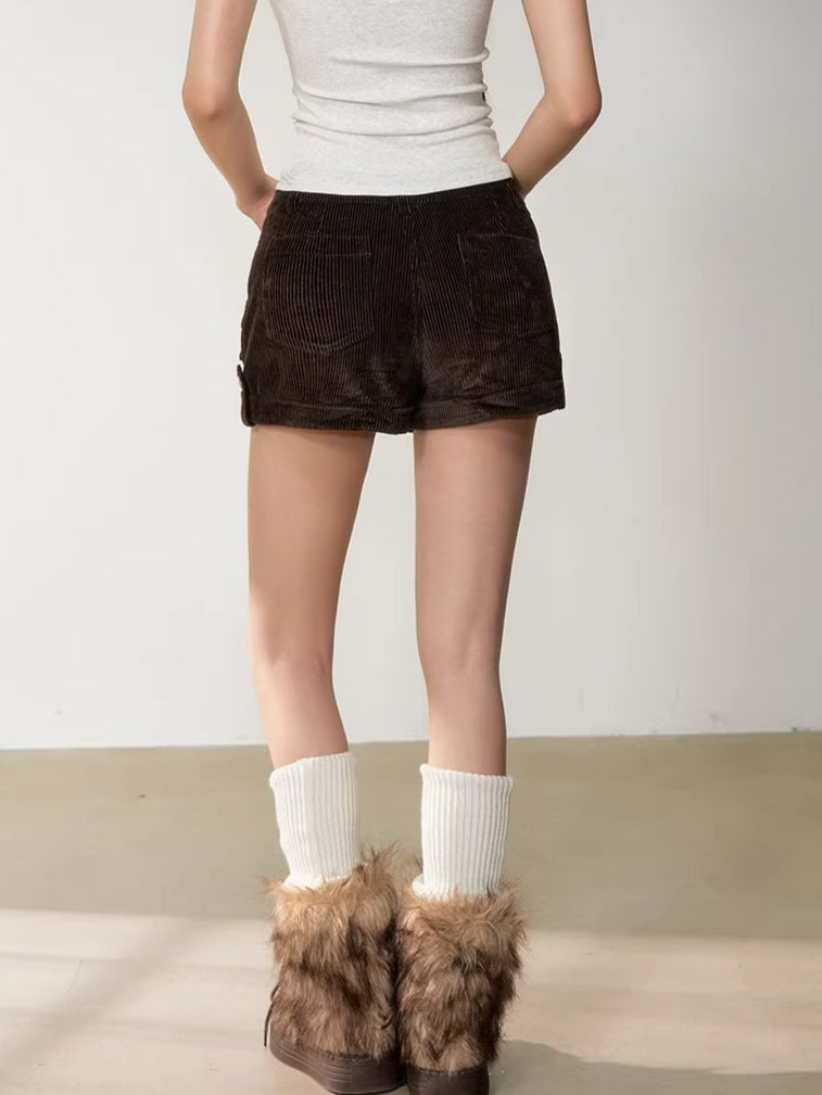 Brown Corduroy Low-Rise Slim-Fit Shorts