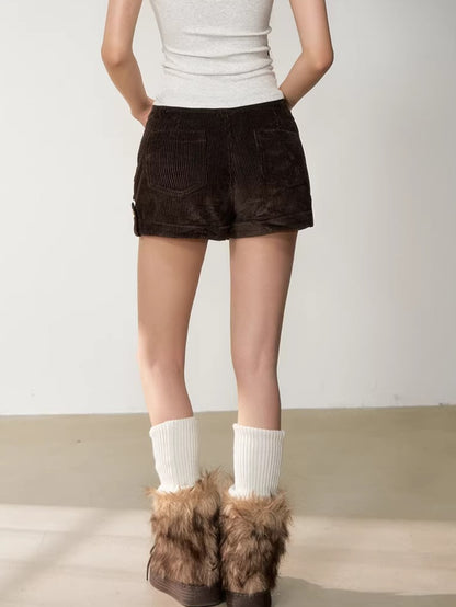 Brown Corduroy Low-Rise Slim-Fit Shorts