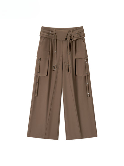 Folded Waist Three-Dimensional Pocket Casual Pants - CHINASQUAD