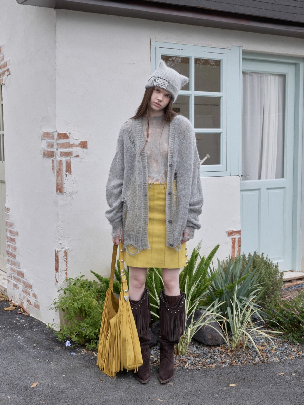 Mohair Star Cutout Slouchy Knit Cardigan