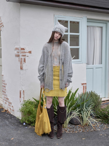 Mohair Star Cutout Slouchy Knit Cardigan