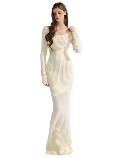 Autumn Weave Knit Panel Waist Dress