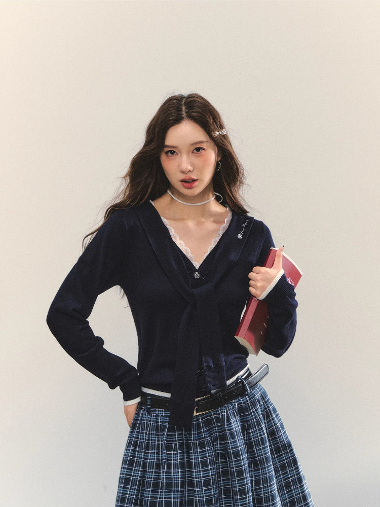 Lace Splicing Strappy Knitted Cardigans
