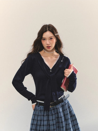 Lace Splicing Strappy Knitted Cardigans