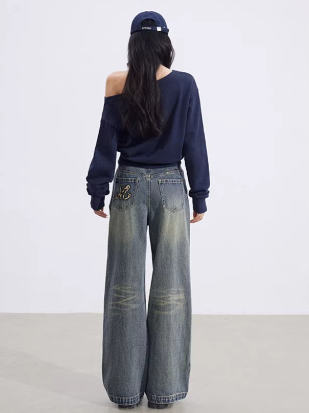 Leopard-Print Panelled Wide-Leg Denim Pants