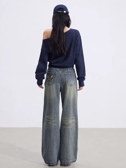 Leopard-Print Panelled Wide-Leg Denim Pants