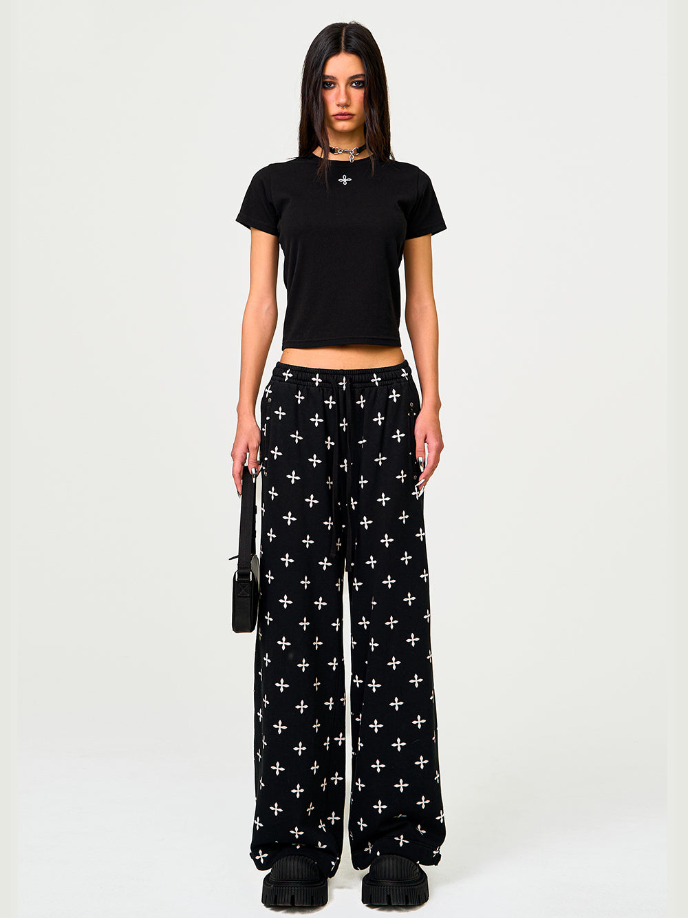 Black &amp; Gray Floral Straigh-Leg Pants