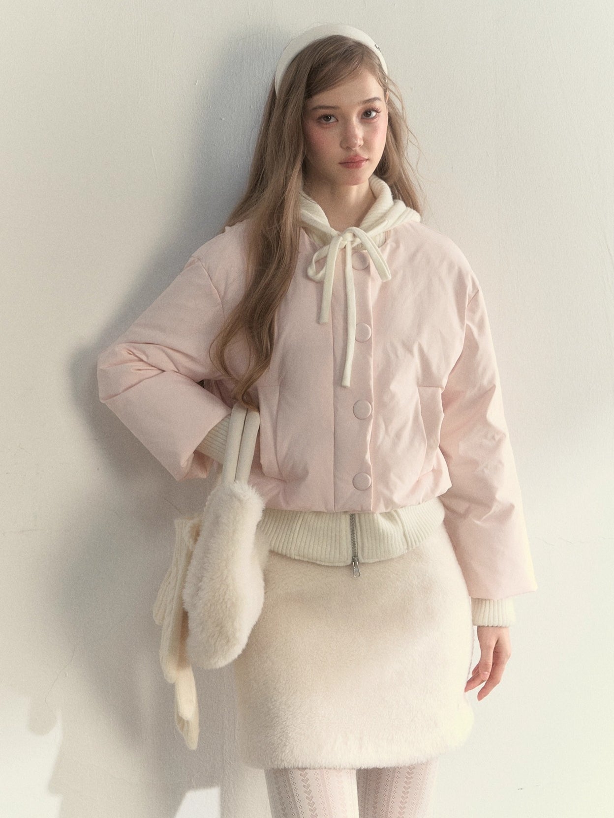 Glacier Pink Knit-Lined Hooded Down Jacket