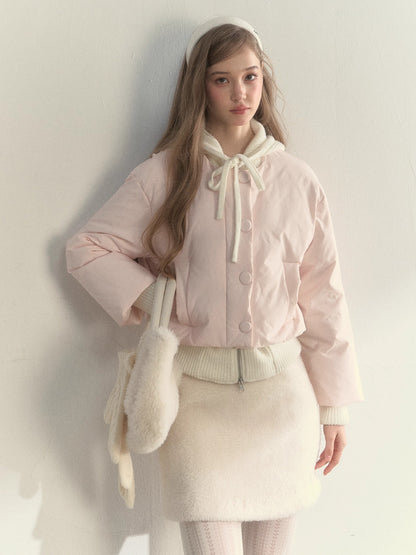 Glacier Pink Knit-Lined Hooded Down Jacket
