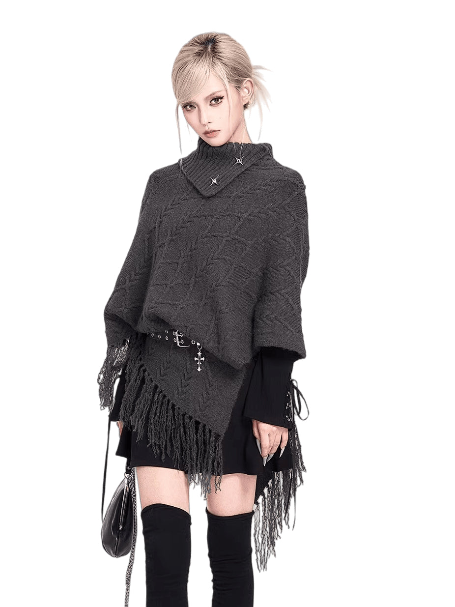 Asymmetric Turtleneck Knit Cape