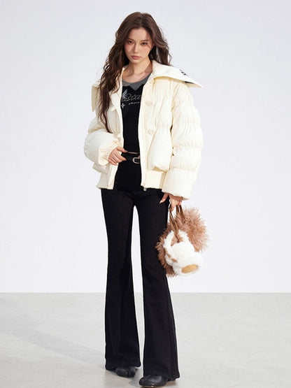 Contrast Panel Sailor Collar Down Jacket