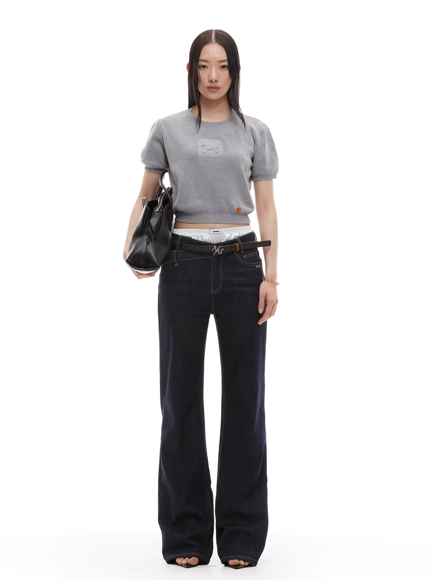 Embossed Logo Cropped Knit Tee