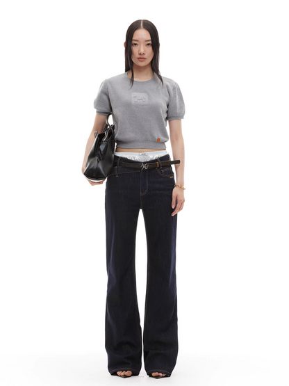 Embossed Logo Cropped Knit Tee
