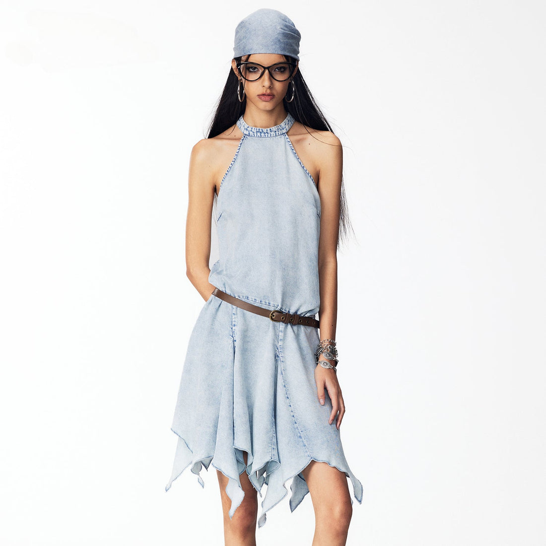 Blue Denim Halter Mini Dress - CHINASQUAD