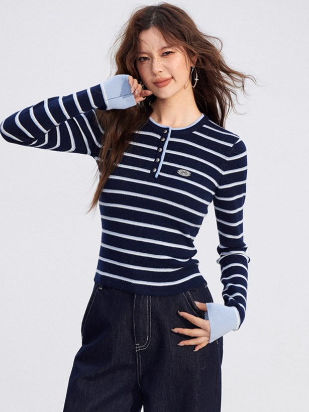 Contrast Striped Wool-Blend Knit Turtleneck
