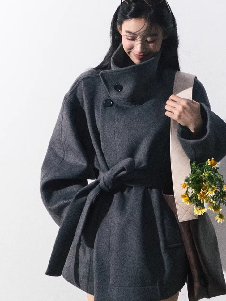 Heavyweight Wool Stand-Collar Short Coat