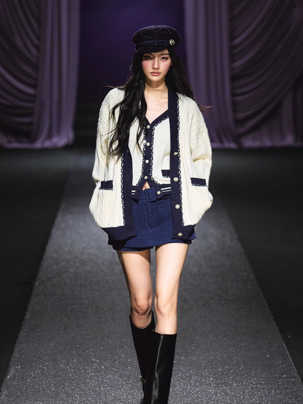 Contrast-Trim Knit Cardigan &amp; Vest Set