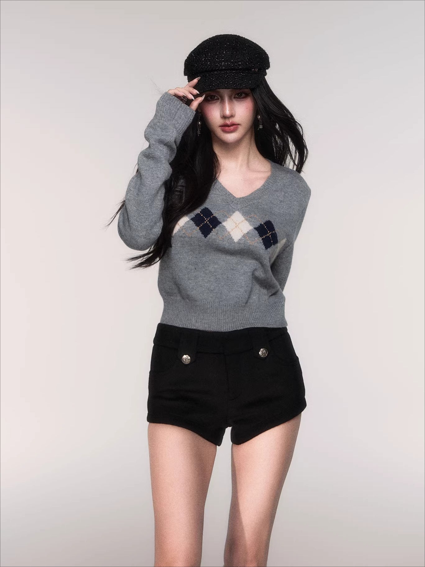 V-Neck Wool-Blend Knit Pullover
