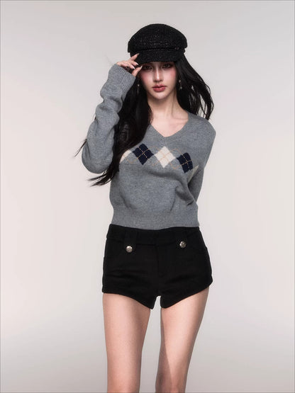V-Neck Wool-Blend Knit Pullover