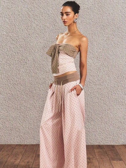 Polka-Dot Bandeau Top &amp; Straight-Leg Pants Set