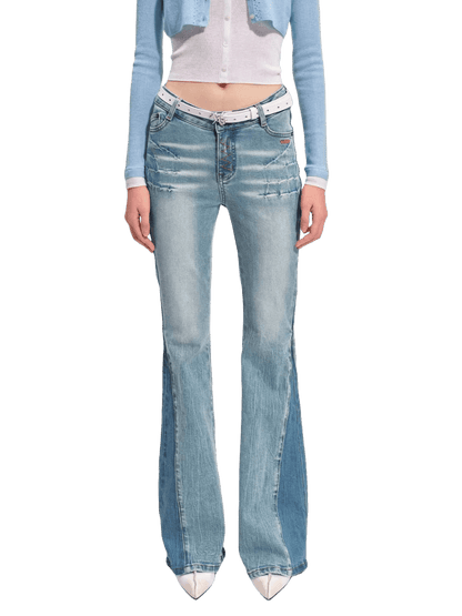 Vintage-Washed Skinny Micro-Flare Denim Jeans