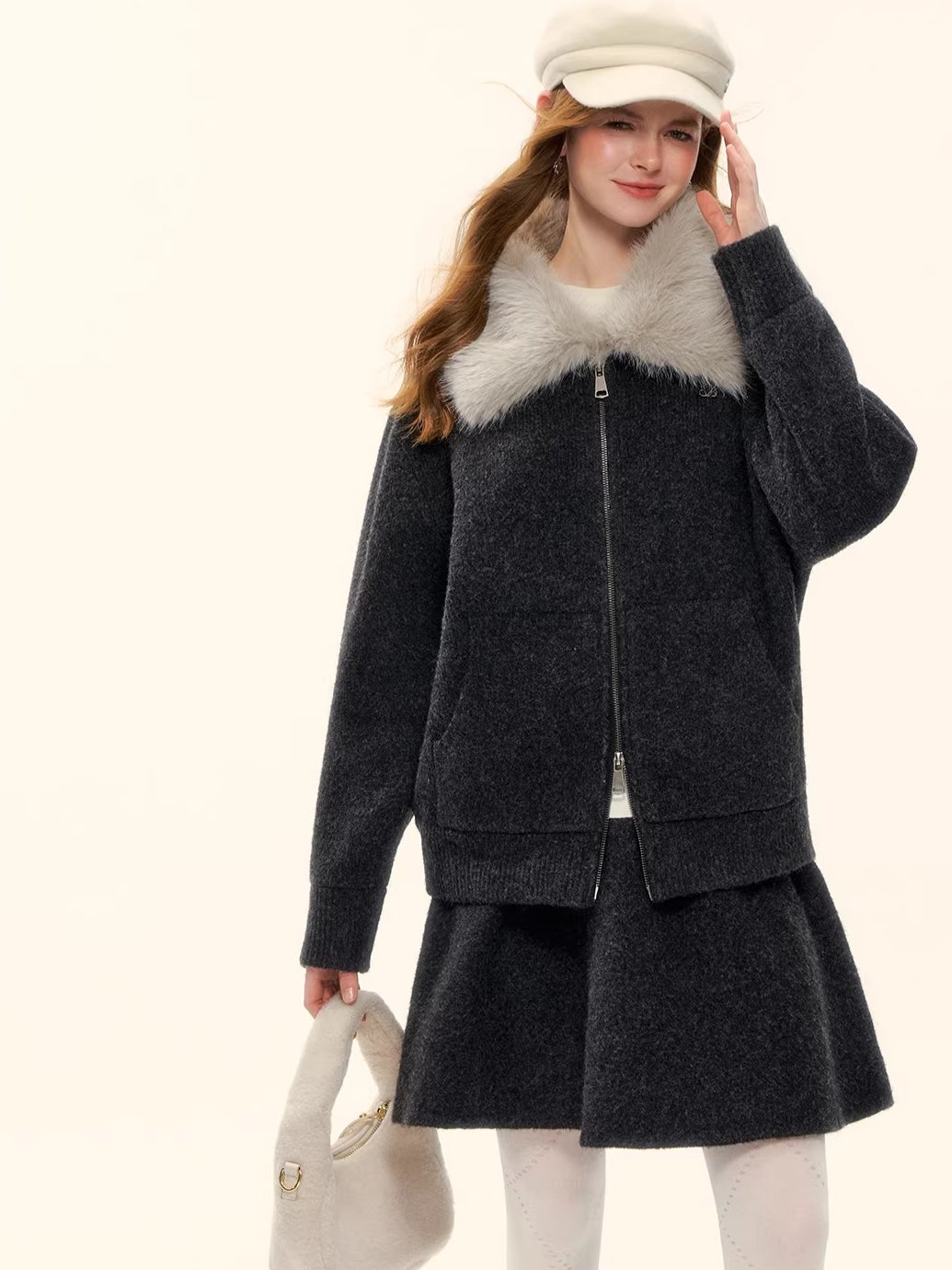 Wool-Blend Zip-Up Knit Jacket