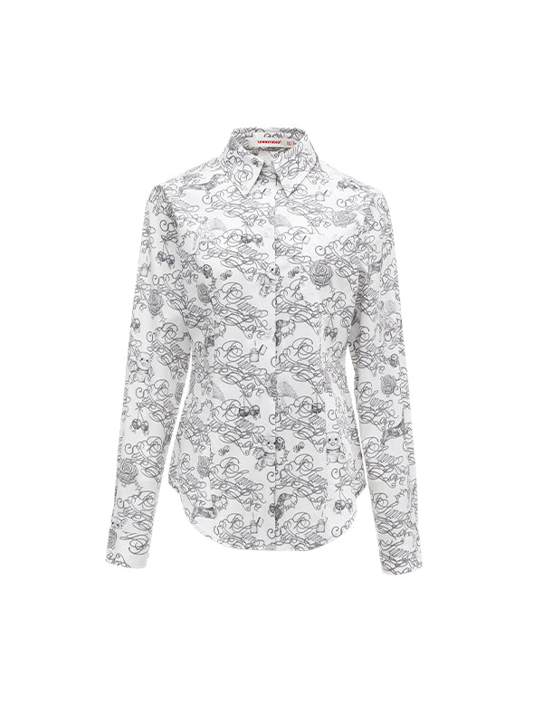 Black &amp; White Tattoo Print Shirt