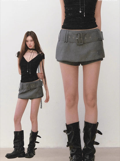 Belt Brand Embroidered Suit Skirt