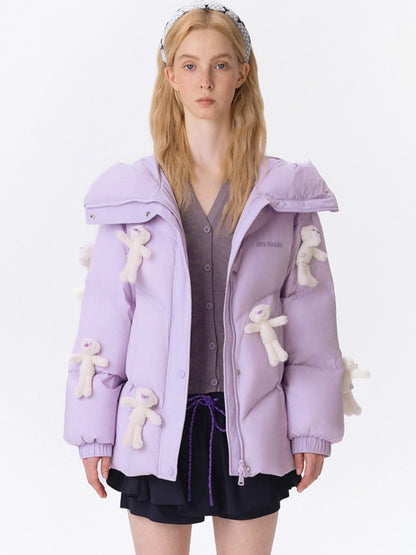 Allover Teddy Hooded Down Jacket