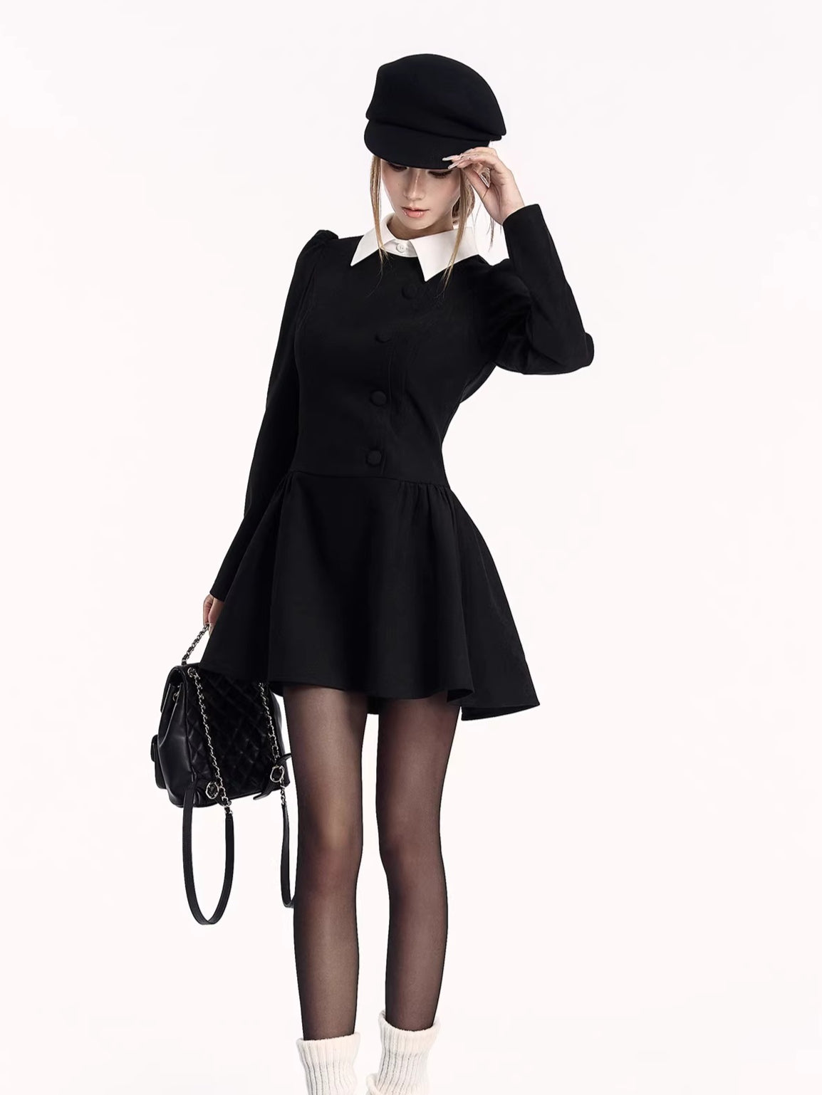 Vintage Preppy Faux Fit-and-Flare Dress - Black / XS Vintage Preppy Faux Fit-and-Flare Dress - Black / XS
