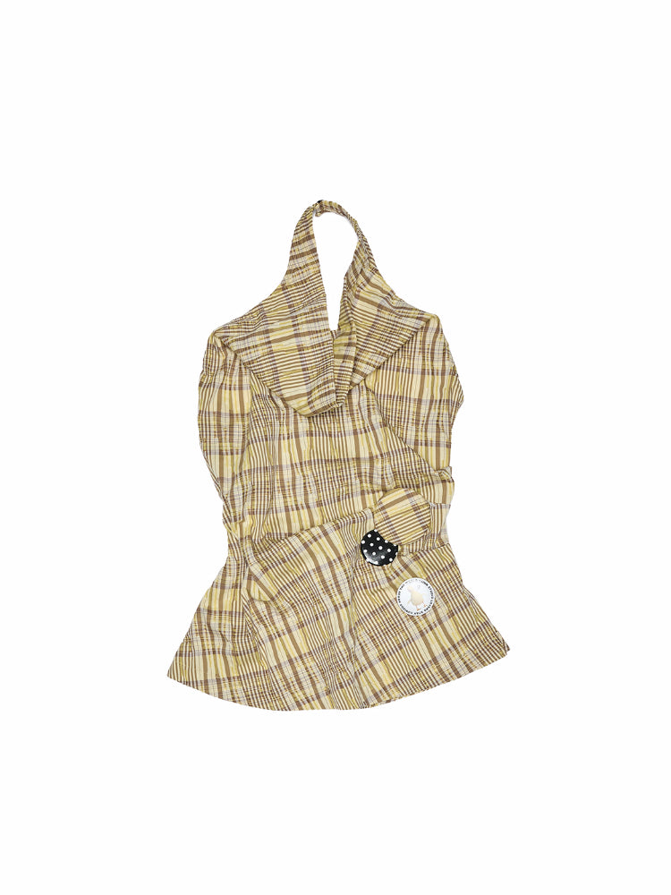 Plaid Halter Neck Backless Tank Top &amp; Midi Skirt Set - CHINASQUAD