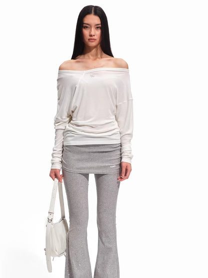 Asymmetric Off-Shoulder Wool-Lyocell Knit Tee