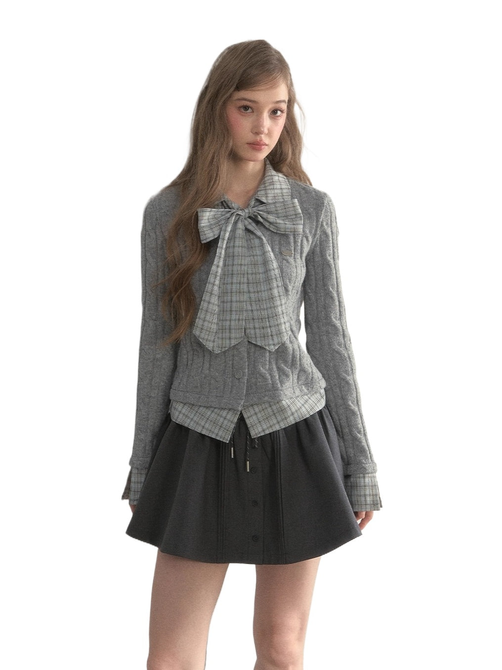 Retro Bow-Tie Preppy Layered Cable Knit Cardigan
