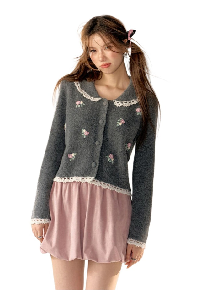 Lace Doll Collar Knit Cardigan