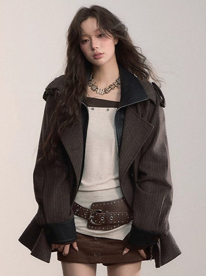 Contrast Faux-Layer Double-Breasted Wool-Blend Jacket