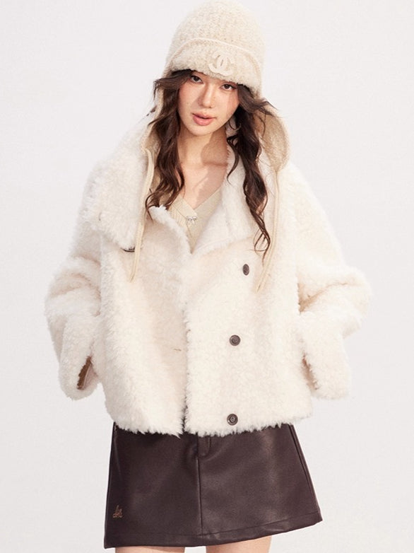 Shearling-Trim Stand-Collar Cropped Jacket