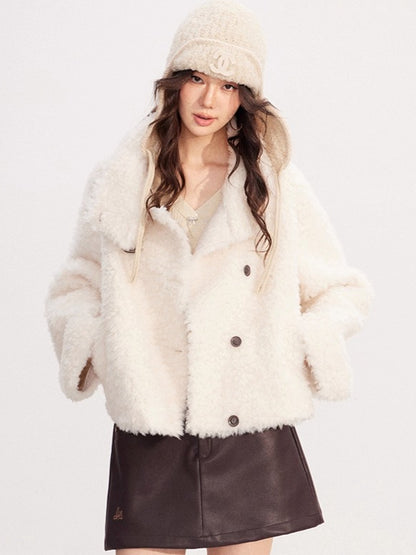 Shearling-Trim Stand-Collar Cropped Jacket