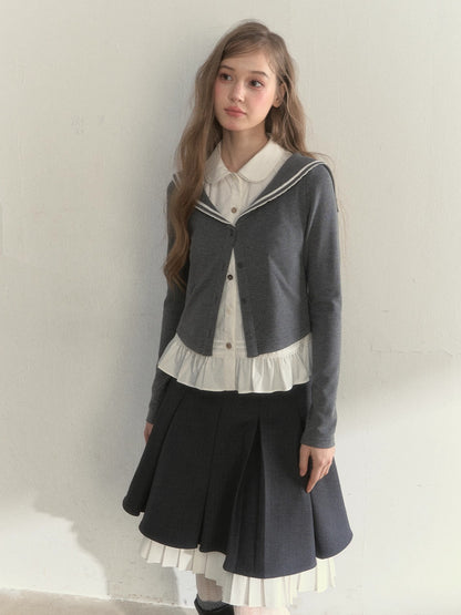 Sailor Collar Academia Style Layered Knit Blouse