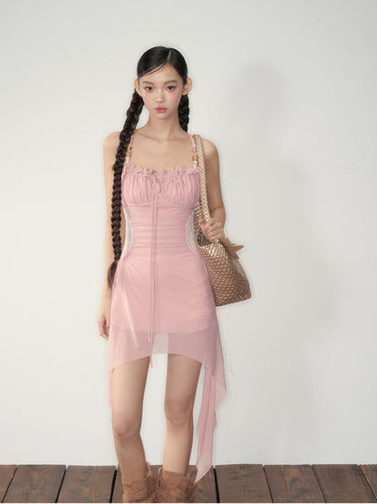 Elastic Mesh Printed Beaded Dress