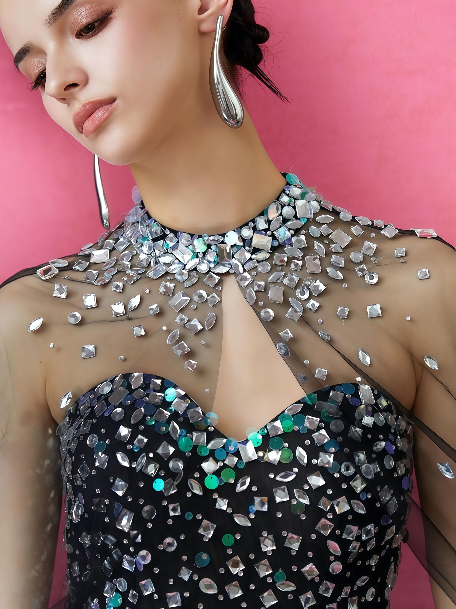 Starlight Gradient Sequin Cape Gown