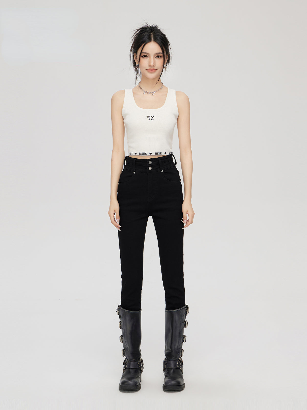 (Final Sale) Black High-Waisted Skinny Jeans - CHINASQUAD