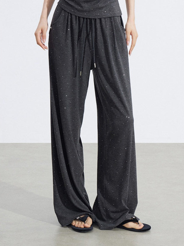 Off-Shoulder Draped Top Wide-Leg Pants Two-Piece Set