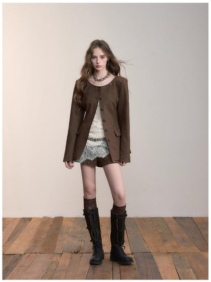 Rivet Suede-Like Waist-Defined Jacket