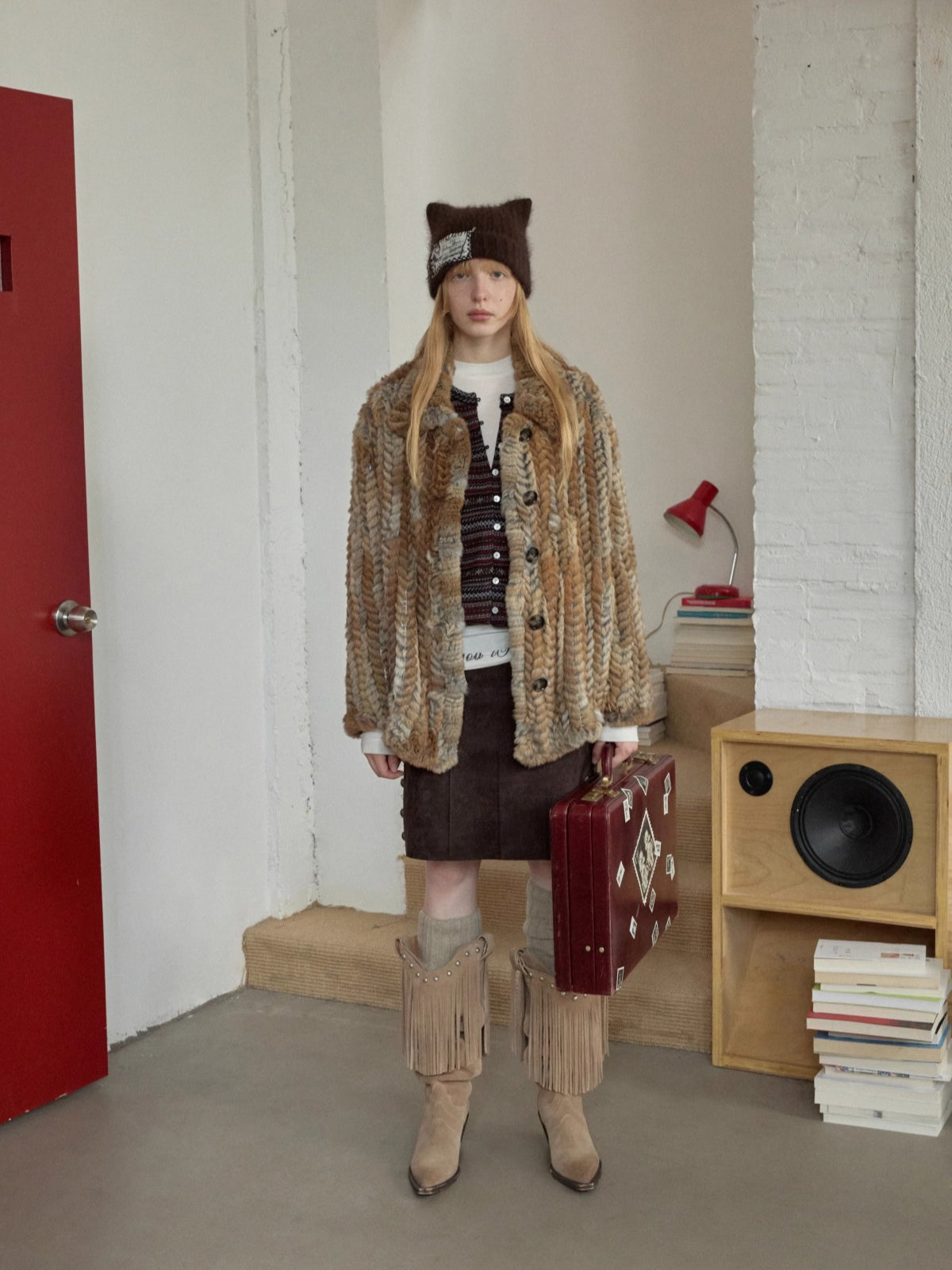 Melard Woven Rabbit Fur Shirt Jacket