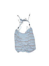 Blue-Gray Striped Two-Way Beaded Swing Collar Tank Top - CHINASQUAD