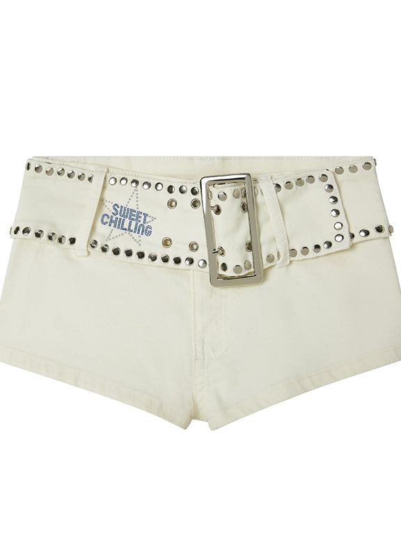 White High-Stretch Denim Short