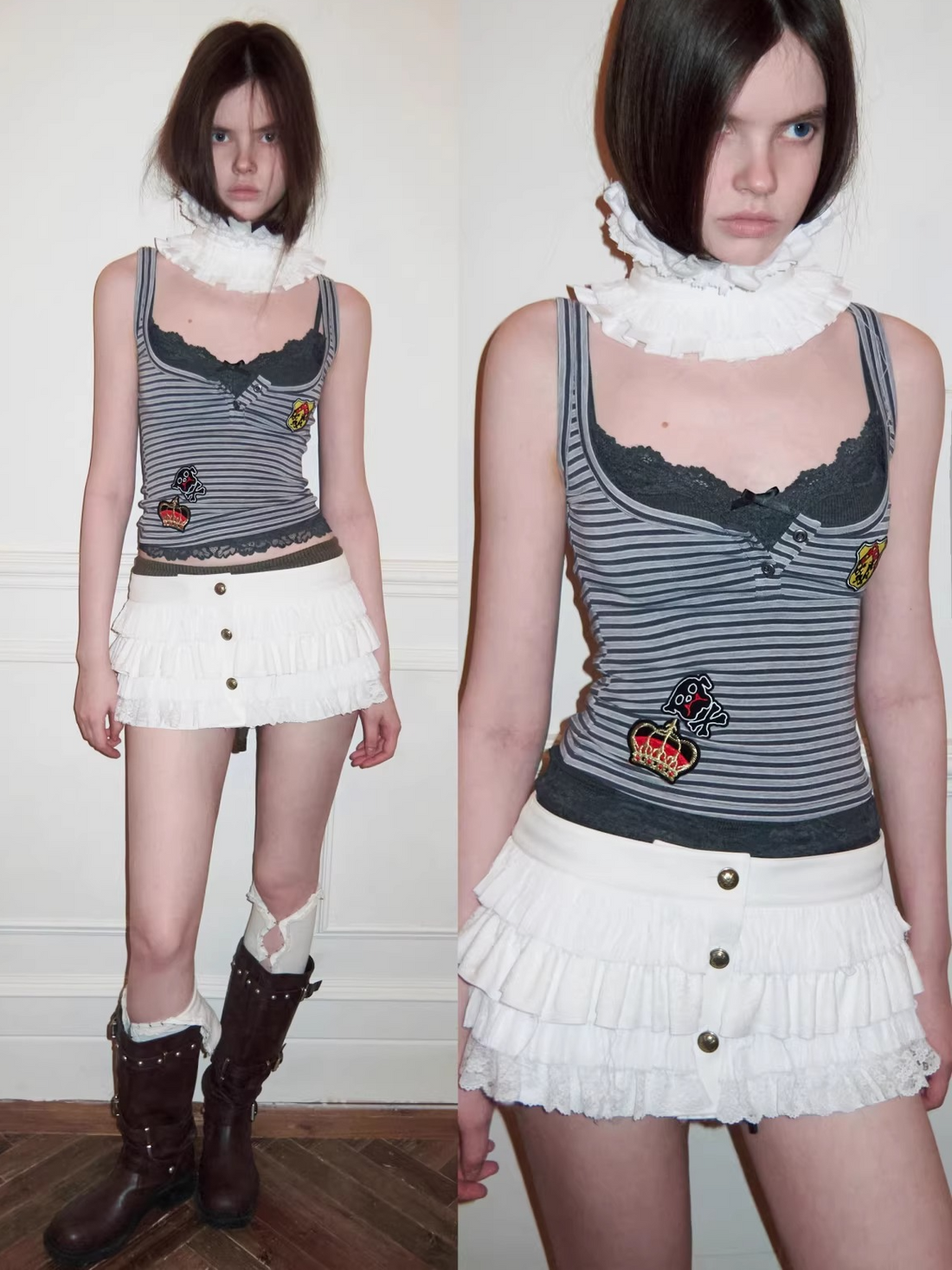 Layered Lace Patch Slim Knit Tank