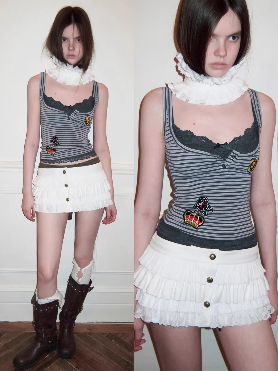 Layered Lace Patch Slim Knit Tank